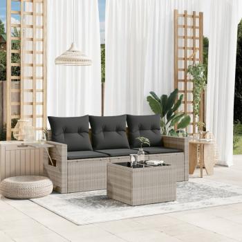 ARDEBO.de - 4-tlg. Garten-Sofagarnitur mit Kissen Hellgrau Poly Rattan