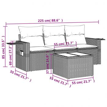 4-tlg. Garten-Sofagarnitur mit Kissen Hellgrau Poly Rattan