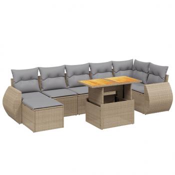 8-tlg. Garten-Sofagarnitur mit Kissen Beige Poly Rattan