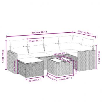 7-tlg. Garten-Sofagarnitur mit Kissen Hellgrau Poly Rattan