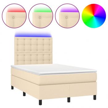 Boxspringbett mit Matratze & LED Creme 120x190 cm Stoff