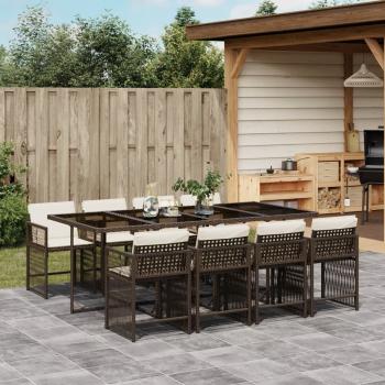 ARDEBO.de - 9-tlg. Garten-Essgruppe mit Kissen Braun Poly Rattan