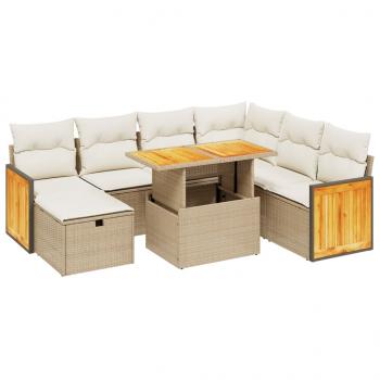 8-tlg. Garten-Sofagarnitur mit Kissen Beige Poly Rattan