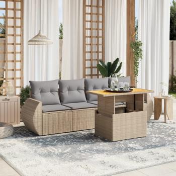 ARDEBO.de - 5-tlg. Garten-Sofagarnitur mit Kissen Beige Poly Rattan