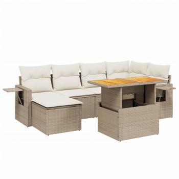 7-tlg. Garten-Sofagarnitur mit Kissen Beige Poly Rattan