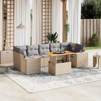 ARDEBO.de - 8-tlg. Garten-Sofagarnitur mit Kissen Beige Poly Rattan