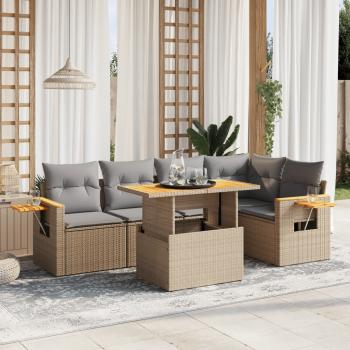 ARDEBO.de - 6-tlg. Garten-Sofagarnitur mit Kissen Beige Poly Rattan