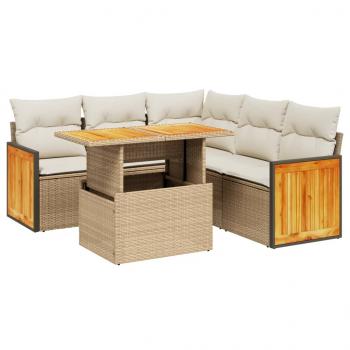 6-tlg. Garten-Sofagarnitur mit Kissen Beige Poly Rattan