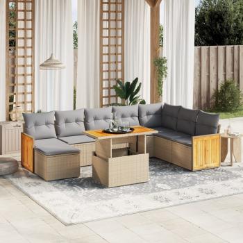 ARDEBO.de - 9-tlg. Garten-Sofagarnitur mit Kissen Beige Poly Rattan