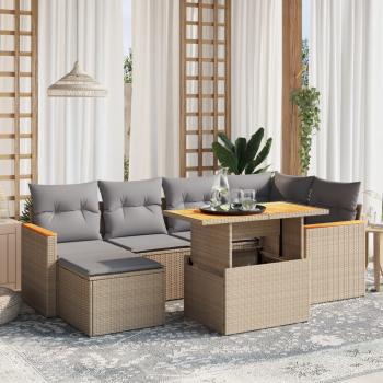 ARDEBO.de - 7-tlg. Garten-Sofagarnitur mit Kissen Beige Poly Rattan