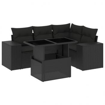 5-tlg. Garten-Sofagarnitur mit Kissen Schwarz Poly Rattan