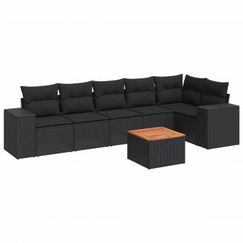 7-tlg. Garten-Sofagarnitur mit Kissen Schwarz Poly Rattan