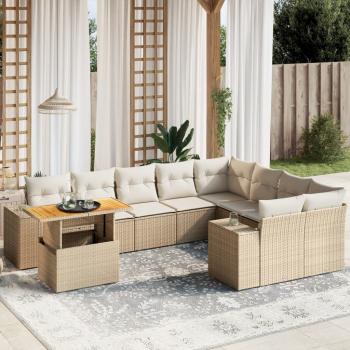 ARDEBO.de - 10-tlg. Garten-Sofagarnitur mit Kissen Beige Poly Rattan