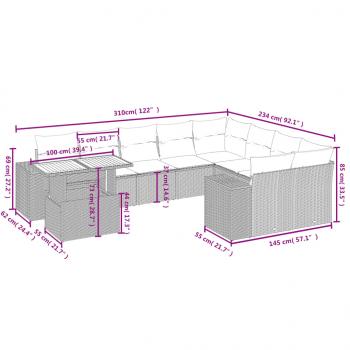 10-tlg. Garten-Sofagarnitur mit Kissen Beige Poly Rattan