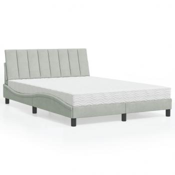 ARDEBO.de - Bett mit Matratze Hellgrau 140x190 cm Samt