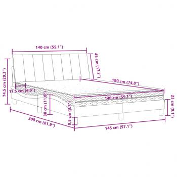 Bett mit Matratze Hellgrau 140x190 cm Samt