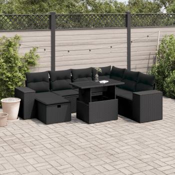 ARDEBO.de - 8-tlg. Garten-Sofagarnitur mit Kissen Schwarz Poly Rattan