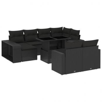 11-tlg. Garten-Sofagarnitur mit Kissen Schwarz Poly Rattan