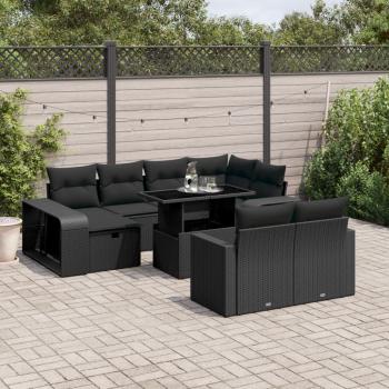 ARDEBO.de - 11-tlg. Garten-Sofagarnitur mit Kissen Schwarz Poly Rattan