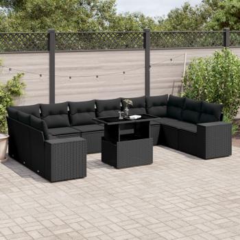 ARDEBO.de - 11-tlg. Garten-Sofagarnitur mit Kissen Schwarz Poly Rattan