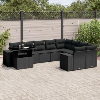 ARDEBO.de - 10-tlg. Garten-Sofagarnitur mit Kissen Schwarz Poly Rattan