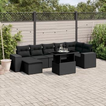 ARDEBO.de - 8-tlg. Garten-Sofagarnitur mit Kissen Schwarz Poly Rattan