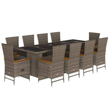 11-tlg. Garten-Essgruppe mit Kissen Grau Poly Rattan