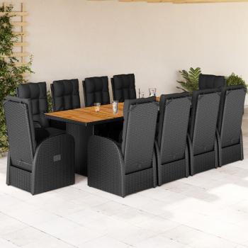 ARDEBO.de - 11-tlg. Garten-Essgruppe mit Kissen Schwarz Poly Rattan