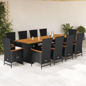 ARDEBO.de - 11-tlg. Garten-Essgruppe mit Kissen Schwarz Poly Rattan