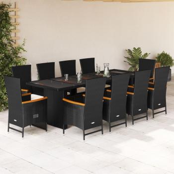 ARDEBO.de - 11-tlg. Garten-Essgruppe mit Kissen Schwarz Poly Rattan