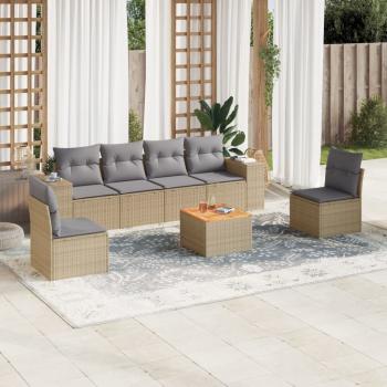 ARDEBO.de - 7-tlg. Garten-Sofagarnitur mit Kissen Beige Poly Rattan