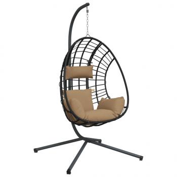 Hängesessel Ei-Design mit Ständer Taupe Rattan und Stahl