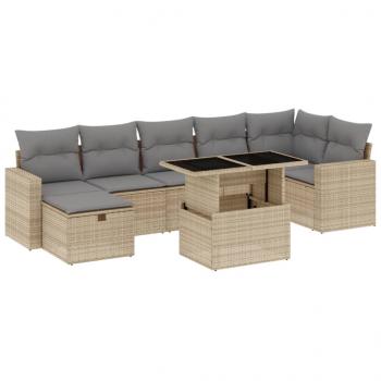 8-tlg. Garten-Sofagarnitur mit Kissen Beige Poly Rattan