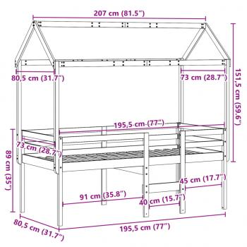 Hochbett mit Dach Weiß 75x190 cm Massivholz Kiefer