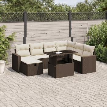 ARDEBO.de - 8-tlg. Garten-Sofagarnitur mit Kissen Braun Poly Rattan