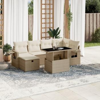 ARDEBO.de - 7-tlg. Garten-Sofagarnitur mit Kissen Beige Poly Rattan