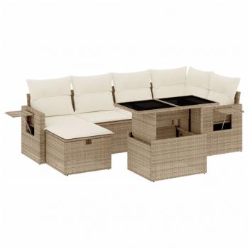 7-tlg. Garten-Sofagarnitur mit Kissen Beige Poly Rattan