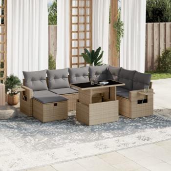 ARDEBO.de - 8-tlg. Garten-Sofagarnitur mit Kissen Beige Poly Rattan