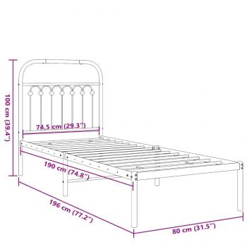 Bettgestell mit Kopfteil Metall Schwarz 75x190 cm