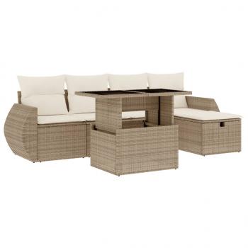 6-tlg. Garten-Sofagarnitur mit Kissen Beige Poly Rattan