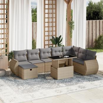 ARDEBO.de - 9-tlg. Garten-Sofagarnitur mit Kissen Beige Poly Rattan