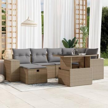 ARDEBO.de - 7-tlg. Garten-Sofagarnitur mit Kissen Beige Poly Rattan