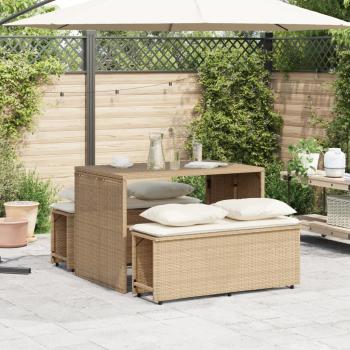 3-tlg. Garten-Essgruppe mit Kissen Beige Poly Rattan