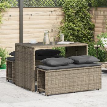 ARDEBO.de - 3-tlg. Garten-Essgruppe mit Kissen Grau Poly Rattan