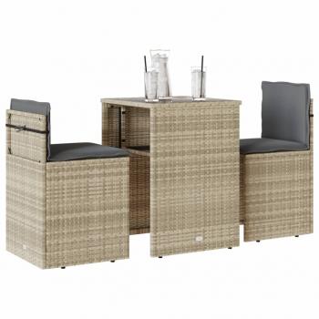 ARDEBO.de - 3-tlg. Bistro-Set mit Kissen Hellgrau Poly Rattan