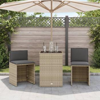 3-tlg. Bistro-Set mit Kissen Hellgrau Poly Rattan