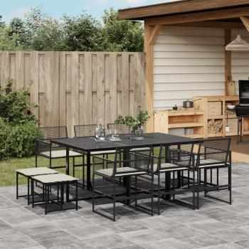 ARDEBO.de - 11-tlg. Garten-Essgruppe mit Kissen Schwarz Poly Rattan