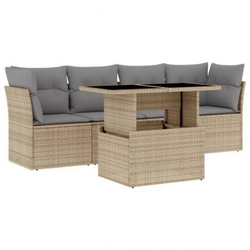 5-tlg. Garten-Sofagarnitur mit Kissen Beige Poly Rattan