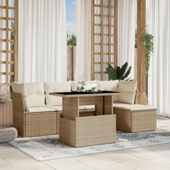 ARDEBO.de - 6-tlg. Garten-Sofagarnitur mit Kissen Beige Poly Rattan