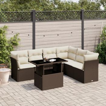 ARDEBO.de - 7-tlg. Garten-Sofagarnitur mit Kissen Braun Poly Rattan